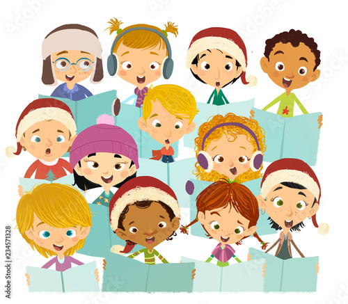 niños felices cantando en coro navideño