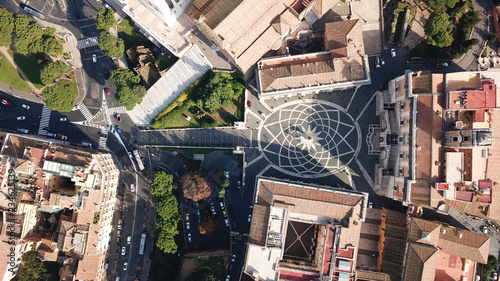 Aerial drone photo of famous Capitoline hill (Campidoglio) which is one of the Seven Hills next to Altar of the fatherland of iconic city of Rome, Italy