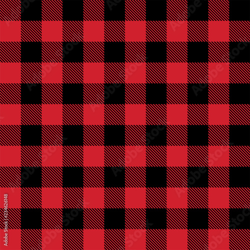 Red and black lumberjack buffalo plaid seamless vector pattern for graphic design and backgrounds