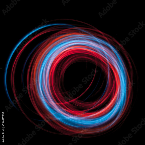 multicolor led light painting round trails abstract background on black