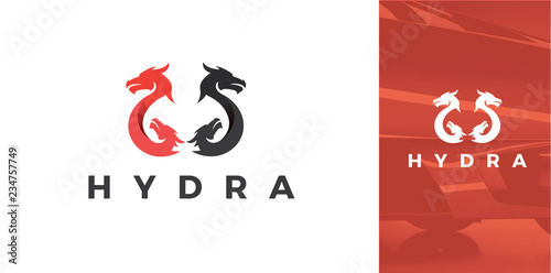 Modern Black and Red Silhouette Of Hydra Dragon Symbol Icon