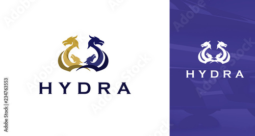 Modern Gold and Purple Silhouette Of Hydra Dragon Symbol