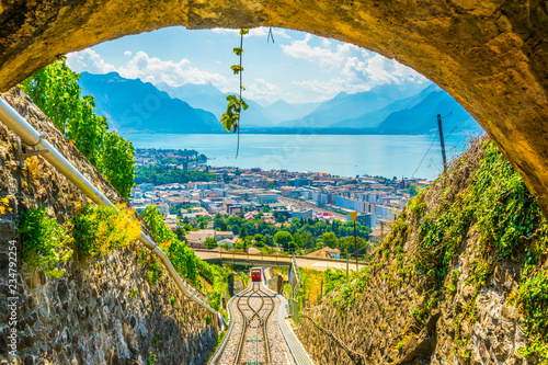 funicular at Vevey ascending to Mont Pelerin in Switzerland