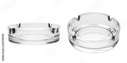 Round glass ashtray isolated on white background