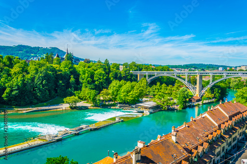 Museum of History and Kirchenfledbrücke bridge over river Aare in Bern, Switzerland