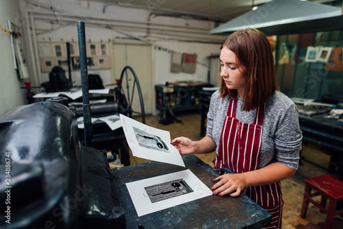 linocut. manual printing on the machine