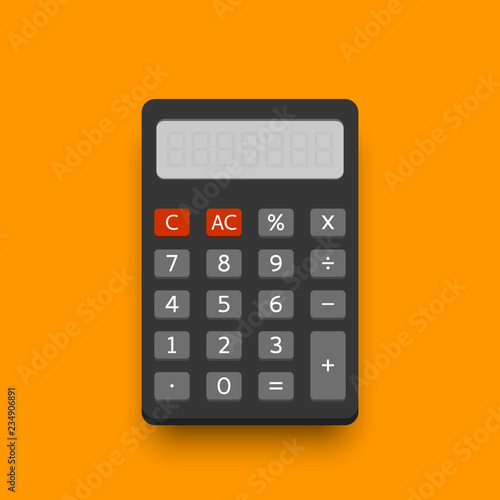 Dark electronic calculator in flat style with shadow. Digital keypad math isolated device vector illustration.