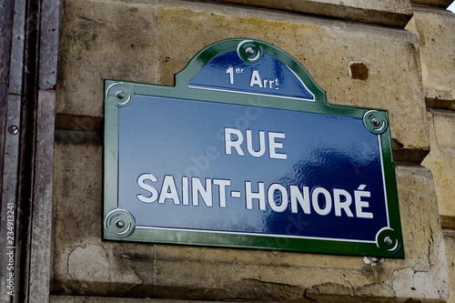 rue Saint Honoré. Plaque de nom de rue, Paris, France