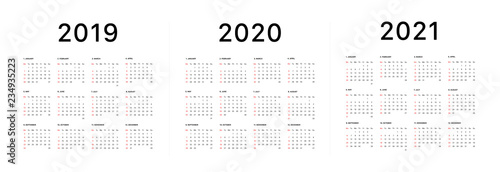 2019 calendar starting sunday Calendar 2019 and 2020 template. Calendar design in black and white colors, holidays in red colors. Vector