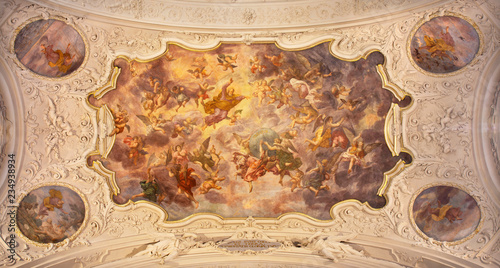 PRAGUE, CZECH REPUBLIC - OCTOBER 18, 2018: The baroque fresco of Creation in church kostel Svaté Voršily by Jan Jakub Stevens ze Steinfelsu (1707).