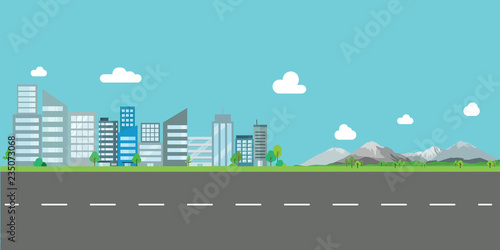 landscape city with road and mountain