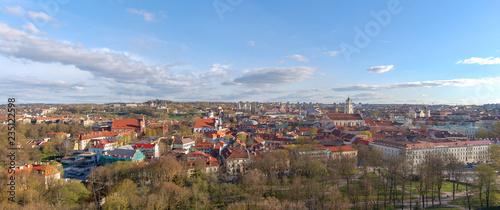 Beautiful view of Vilnius old town, Lithuania in spring. Panorama of two shots