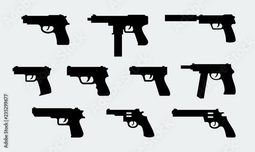 Vector set of silhouettes of modern pistols