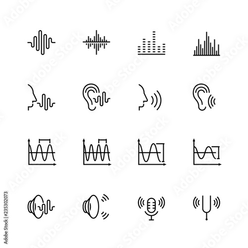 Acoustics and sound vector icon set in thin line style