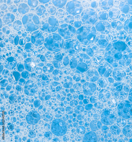 texture of blue soap foam closeup