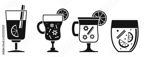 Hot mulled wine icon set. Simple set of hot mulled wine vector icons for web design on white background