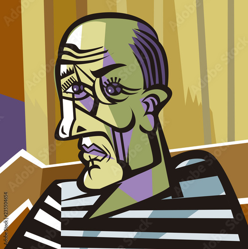 bald man cubist painter portrait