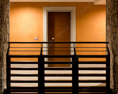 Balcony in a Modern Apartment Building at Night