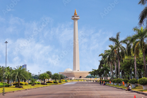 Jakarta, Indonesia, national monument (Monas). The national monument or Monas is a 137-meter tower in the center of Jakarta, symbolizing Indonesia's struggle for independence.