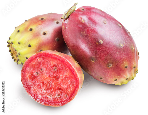 Prickly pears or opuntia fruits on white background. Clipping path.