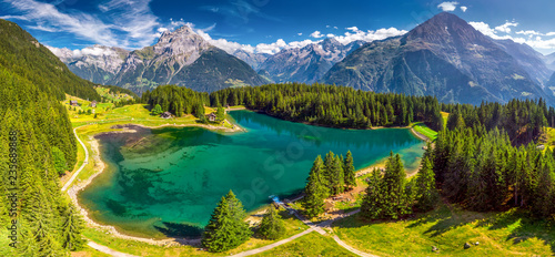 Arnisee with Swiss Alps. Arnisee is a reservoir in the Canton of Uri, Switzerland, Europe