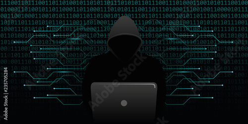 computer hacker cybercrime with blue binary code web background vector illustration EPS10