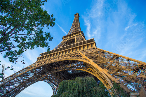 View of Eiffel Tower in a sunny in Paris, France