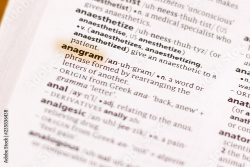 The word or phrase Anagram in a dictionary.