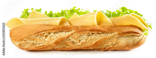 Baguette sandwich isolated on white background