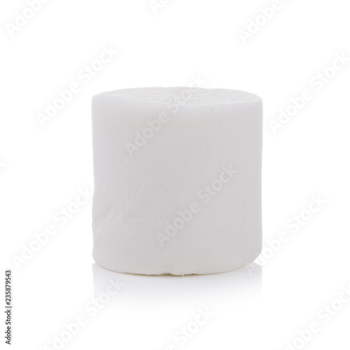 One Fluffy white marshmallow closeup isolated on white background.