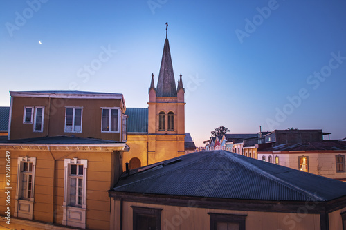 San Luis Gonzaga Parish Church at night - Valparaiso, Chile