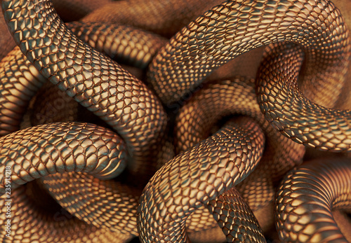 Brązowe kolorowe węże streszczenie tło. Ilustracja 3D