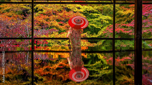 Colorful autumn Japanese garden of Rurikoin temple in Kyoto