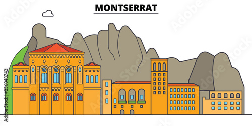 Montserrat line skyline vector illustration. Montserrat linear cityscape with famous landmarks, city sights, vector design landscape.