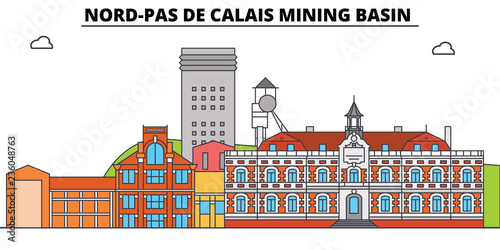 Nord-Pas De Calais Mining Basin line travel landmark, skyline vector design. Nord-Pas De Calais Mining Basin linear illustration. 