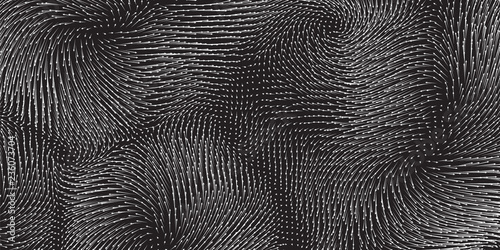 Vector monochrome field visualization of forces. Magnetic or gravitational fluctuations chart. Science backdrop with a matrix of arows with magnitude and direction. Flow representation. Interaction.