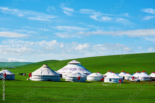 Mongolia yurts in the summer grassland of Hulunbuir, China