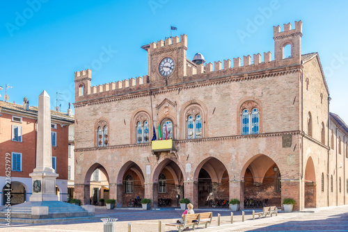 View at the Town hall and Garibaldi obelisk in Fidenza - Italy