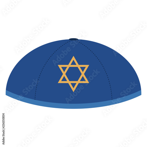 Yarmulke - Blue yarmulke or skullcap with gold Star of David design for Hanukkah