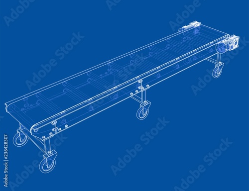 3D outline conveyor belt. Vector rendering of 3d