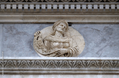 Cumaean Sibyl, relief on the portal of the Cathedral of Saint Lawrence in Lugano, Switzerland