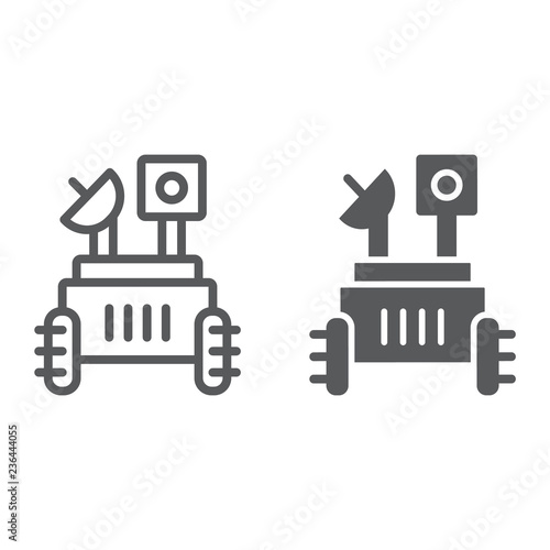Moon rover line and glyph icon, space and exploration, space rover sign, vector graphics, a linear pattern on a white background.