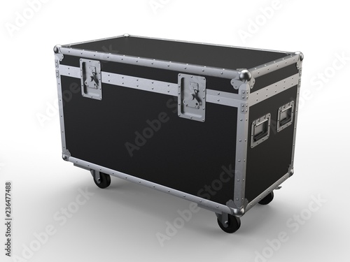 Black closed simple flight case on white background. 3D render