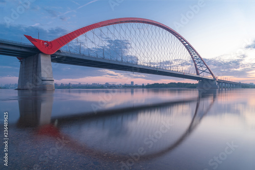 Bugrinsky Bridge over the River Ob, Novosibirsk, Russia, sunrise \ sunset, evening view