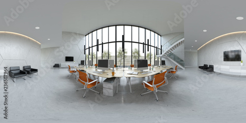 Spherical 360 panorama projection Interior open space office 3D illustration