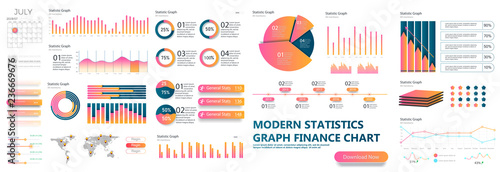 Presentation Template design. Business data graphs. Vector financial and marketing charts.