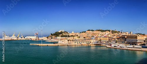 Panoramic view of the port of Ancona in the Marche region, Italy.