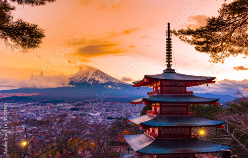 Fujiyoshida, Japan at Chureito Pagoda and Mt. Fuji .