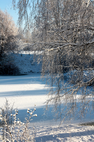 Winter background of snow and frost with free space for your decoration.