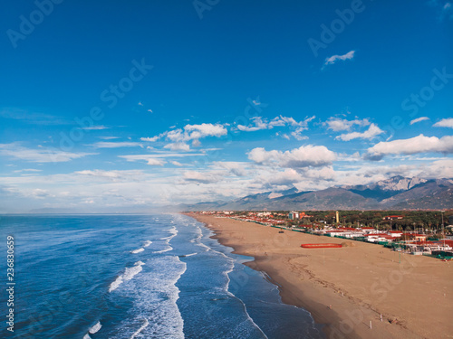 Aerail photo Beach of Viareggio morning